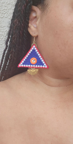 Embroidered Triangle Sunrays Earrings