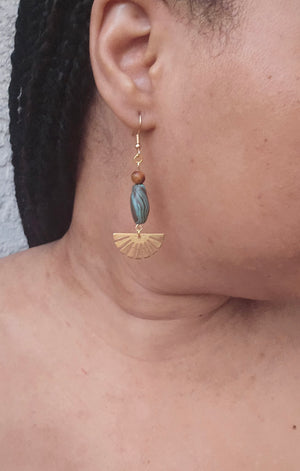 Blue Swirl Clay & Brass Sunrays Earrings