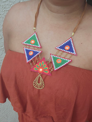 Embroidered Harmony Crystal Triangle Necklace