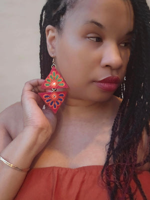 Blue & Green Petal Triangle Earrings