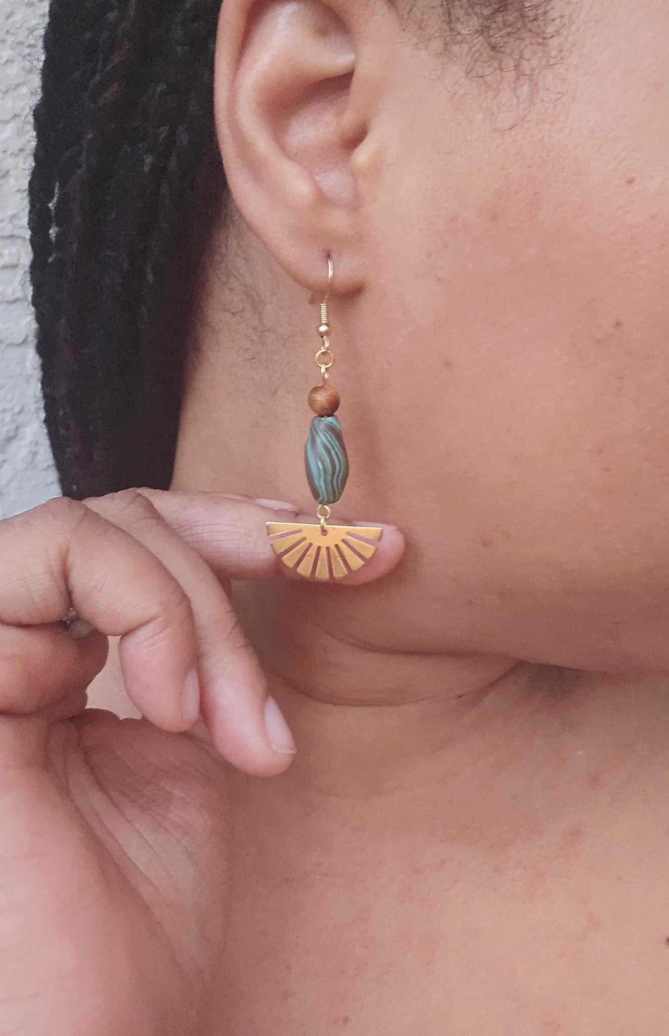 Blue Swirl Clay & Brass Sunrays Earrings