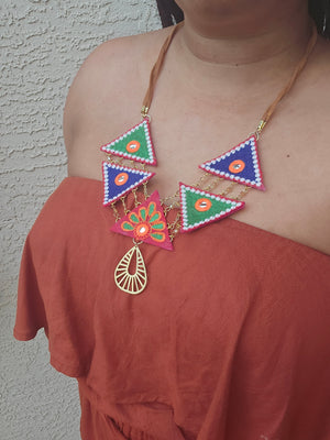 Embroidered Harmony Crystal Triangle Necklace