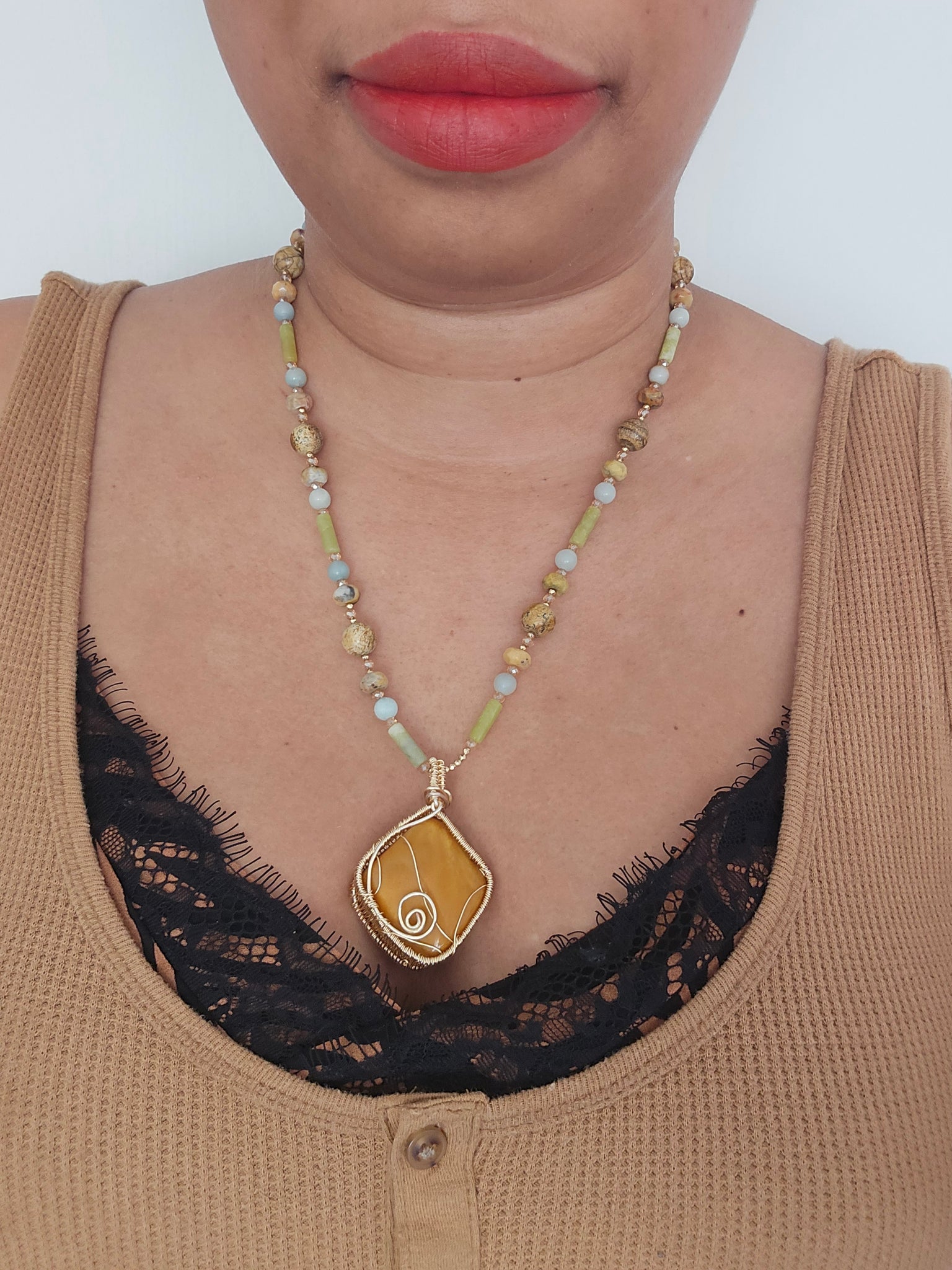 Yellow Jasper Pendant Necklace