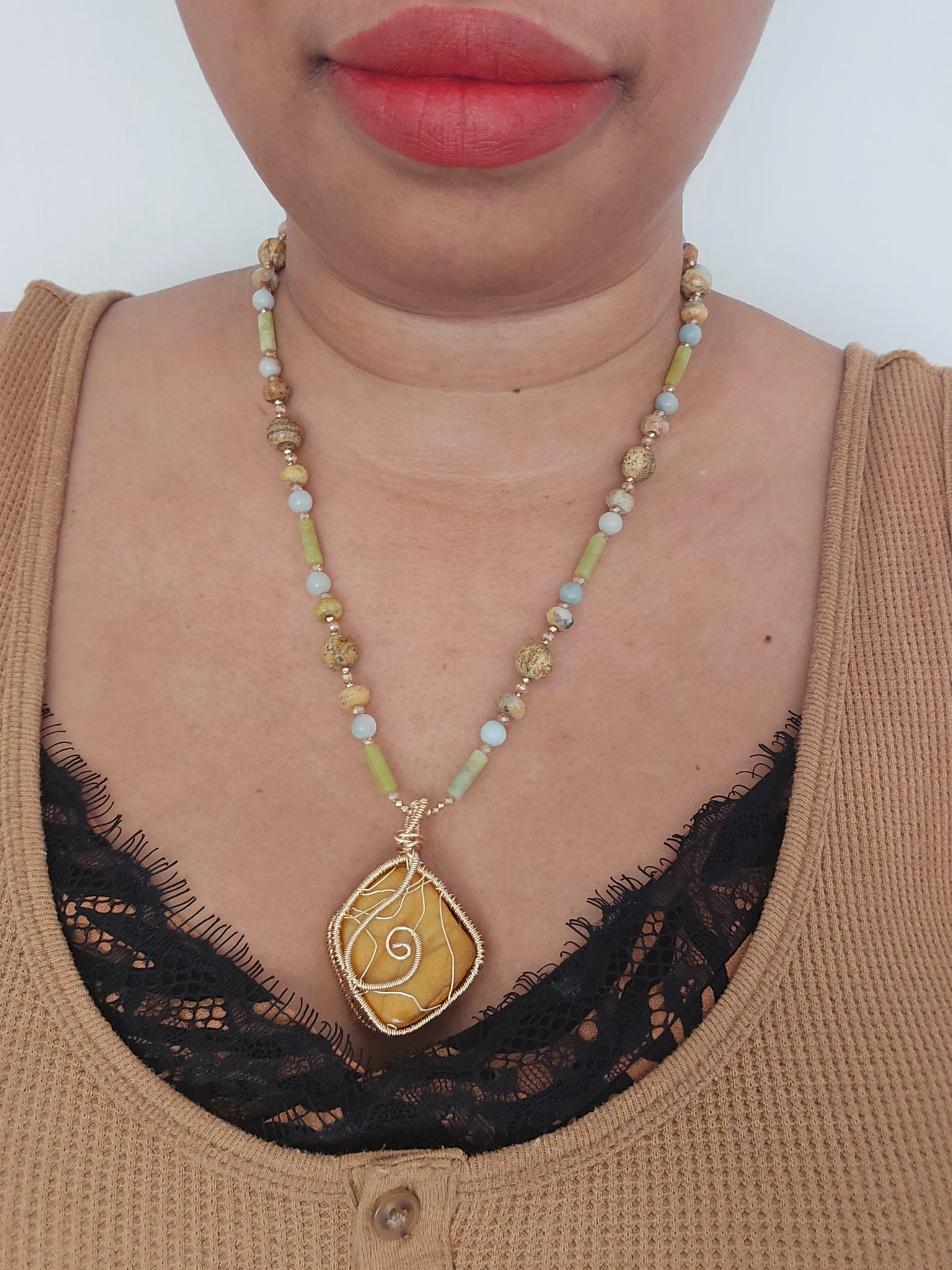 Yellow Jasper Pendant Necklace