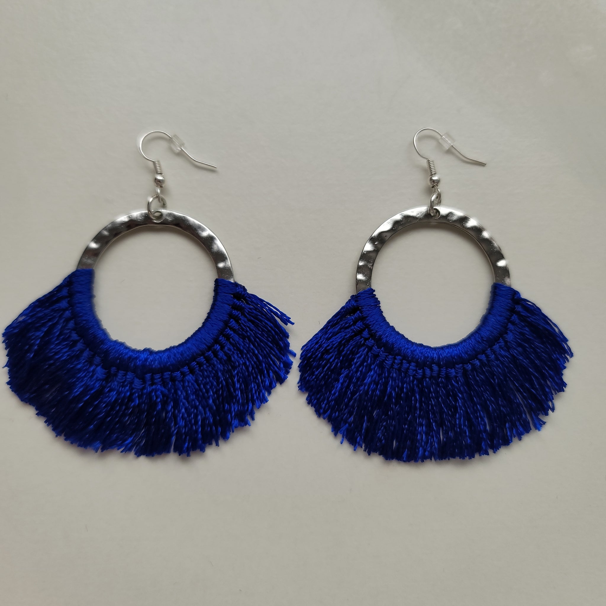 Blue Silver Tassel Earrings