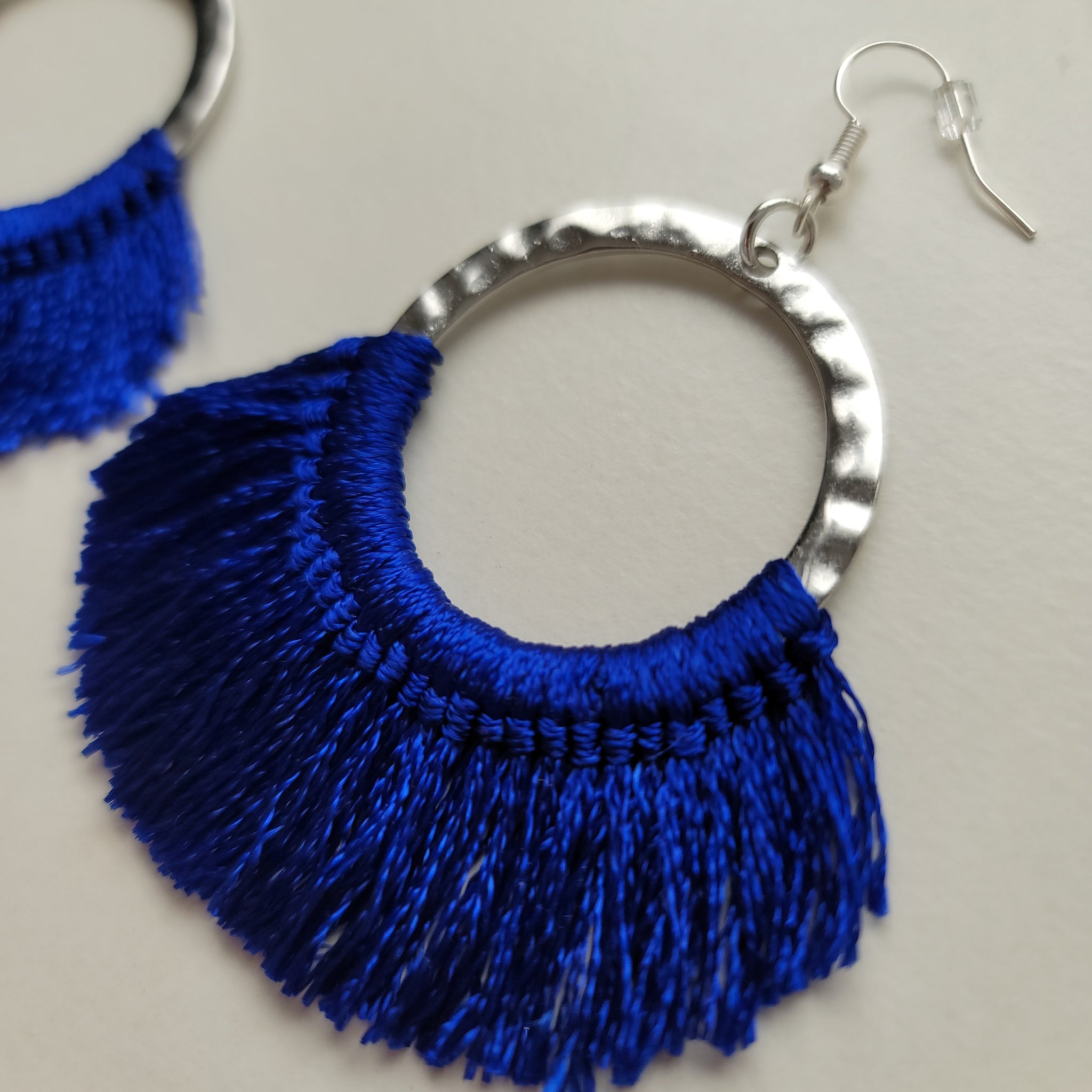 Blue Silver Tassel Earrings