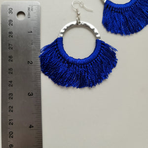 Blue Silver Tassel Earrings