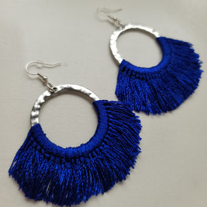 Blue Silver Tassel Earrings