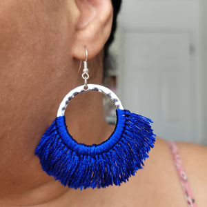 Blue Silver Tassel Earrings