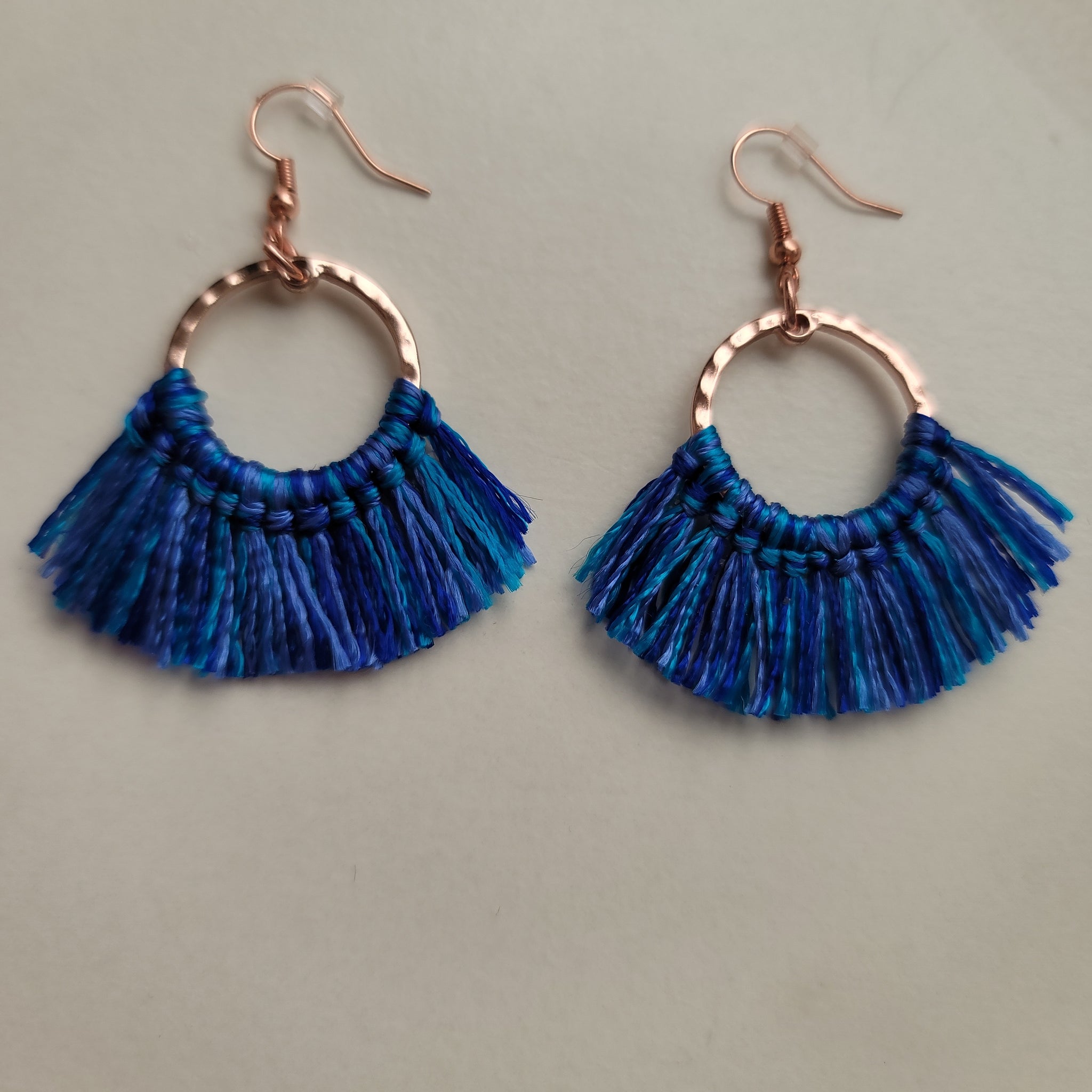 Blue Rose Gold Tassel Earrings