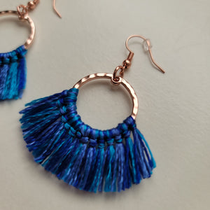 Blue Rose Gold Tassel Earrings