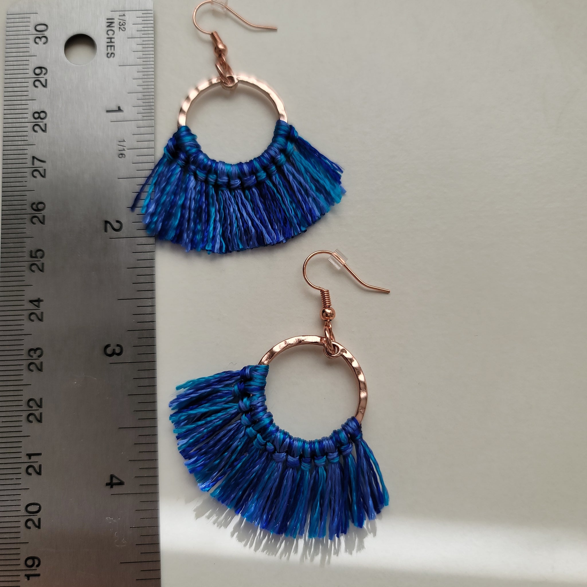 Blue Rose Gold Tassel Earrings