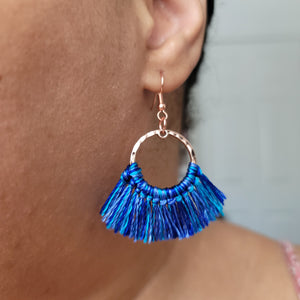 Blue Rose Gold Tassel Earrings