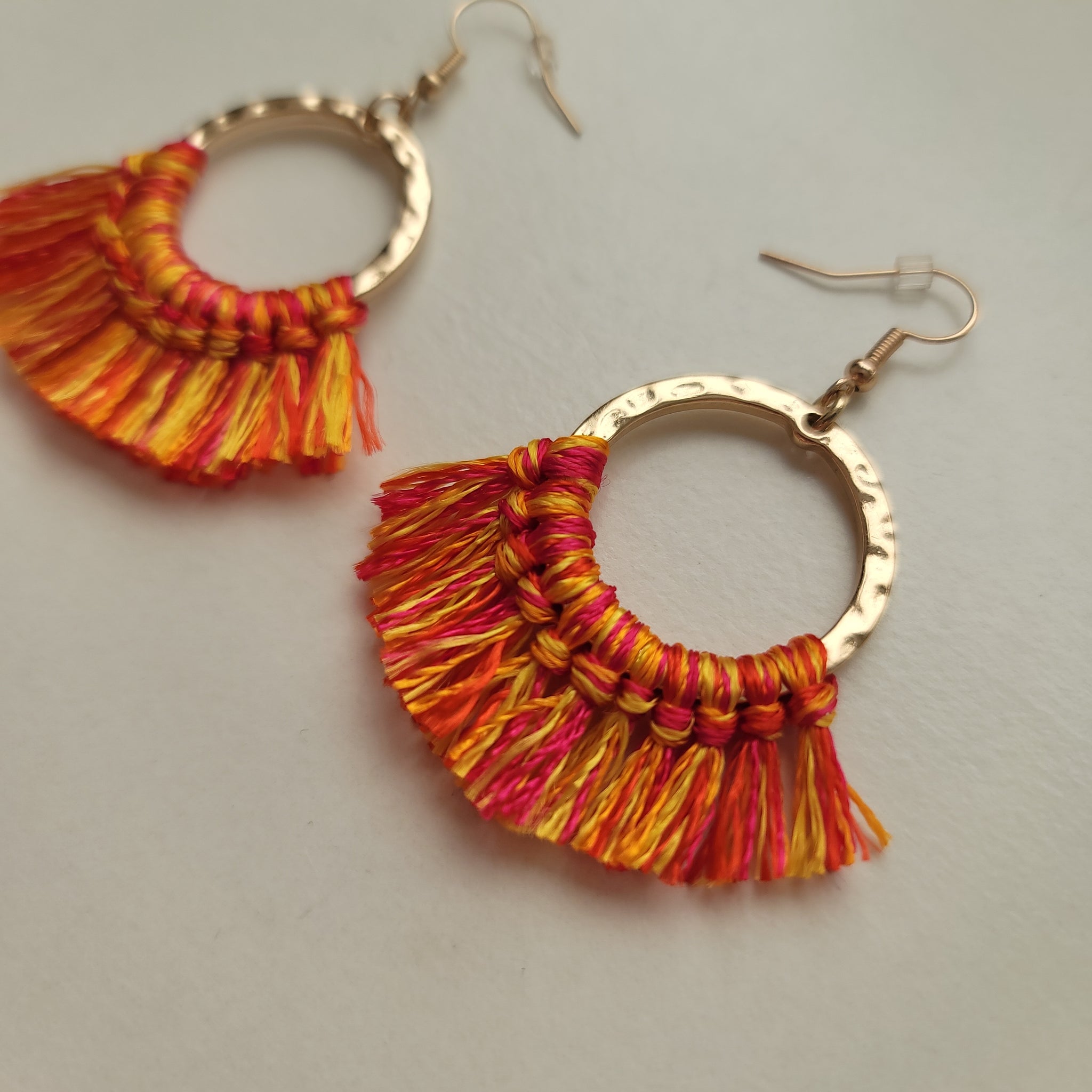 Multi-Colored Gold Tassel Earrings