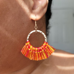 Multi-Colored Gold Tassel Earrings