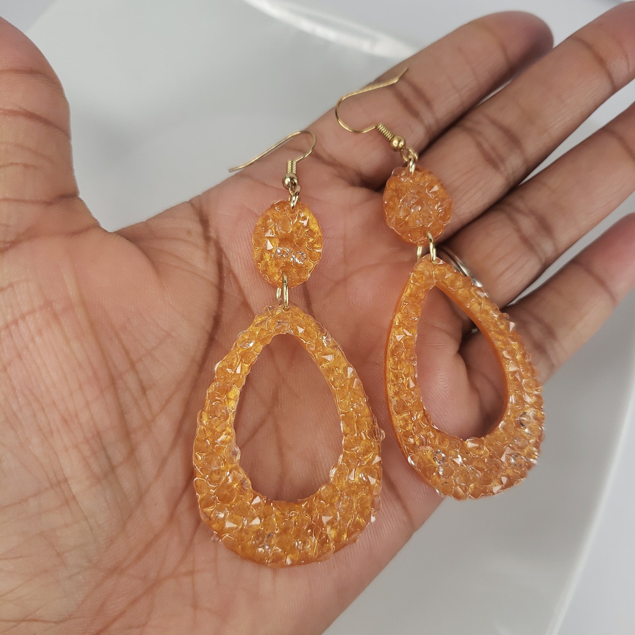 Amber Glass Geode Earrings