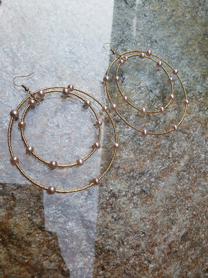 Pink Freshwater Pearl Double Hoop