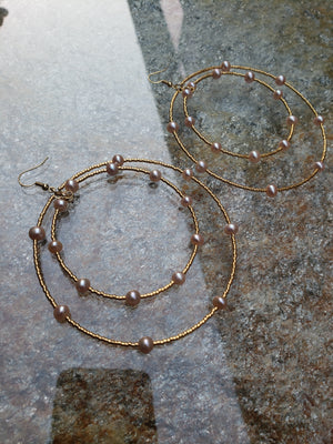 Pink Freshwater Pearl Double Hoop