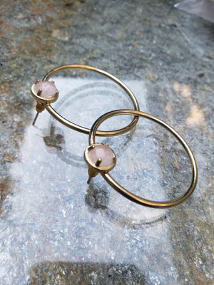 Rose Quartz Hoop Stud