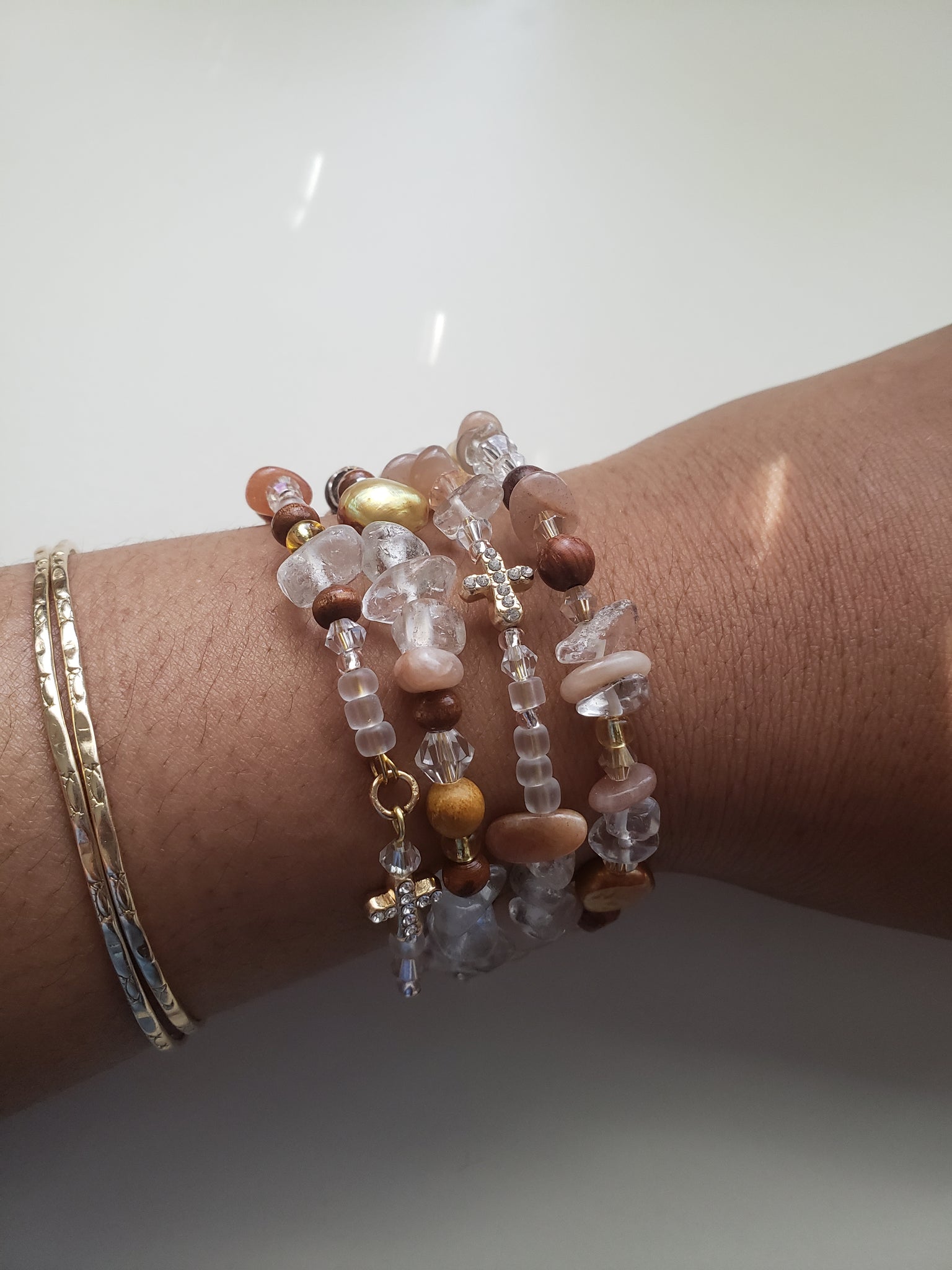 Trinity White Quartz Sunstone Bracelet