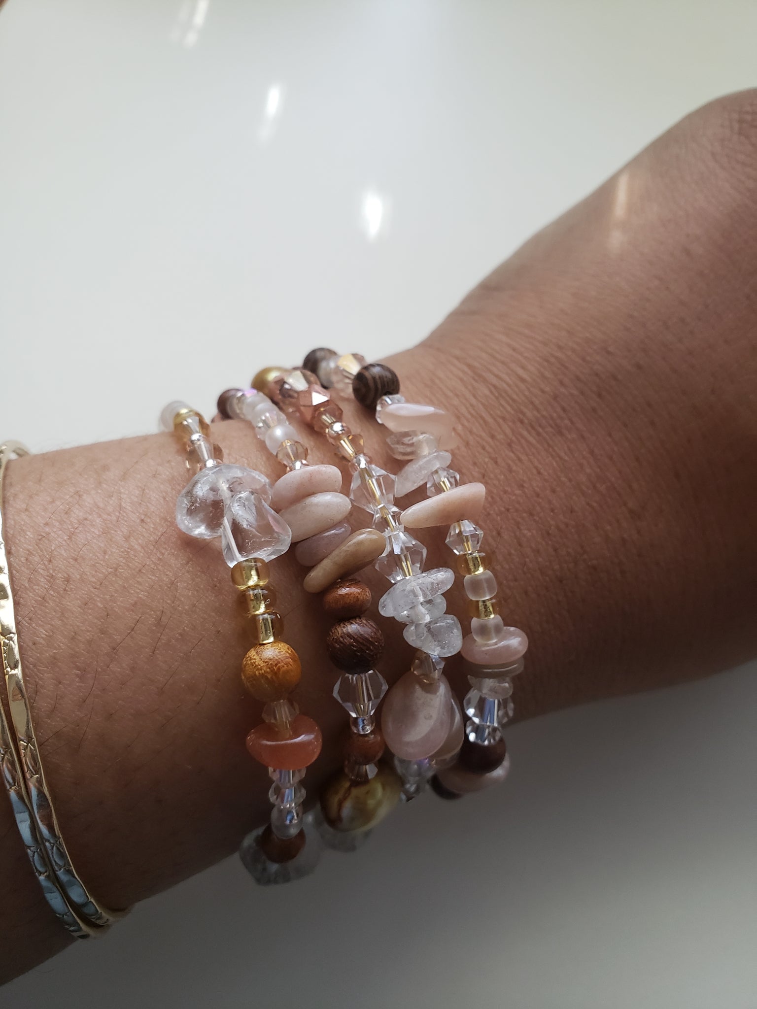 Trinity White Quartz Sunstone Bracelet