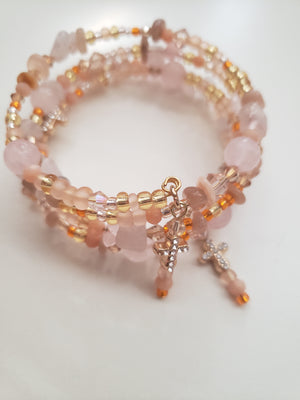 Trinity Rose Quartz Sunstone Bracelet