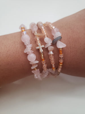 Trinity Rose Quartz Sunstone Bracelet