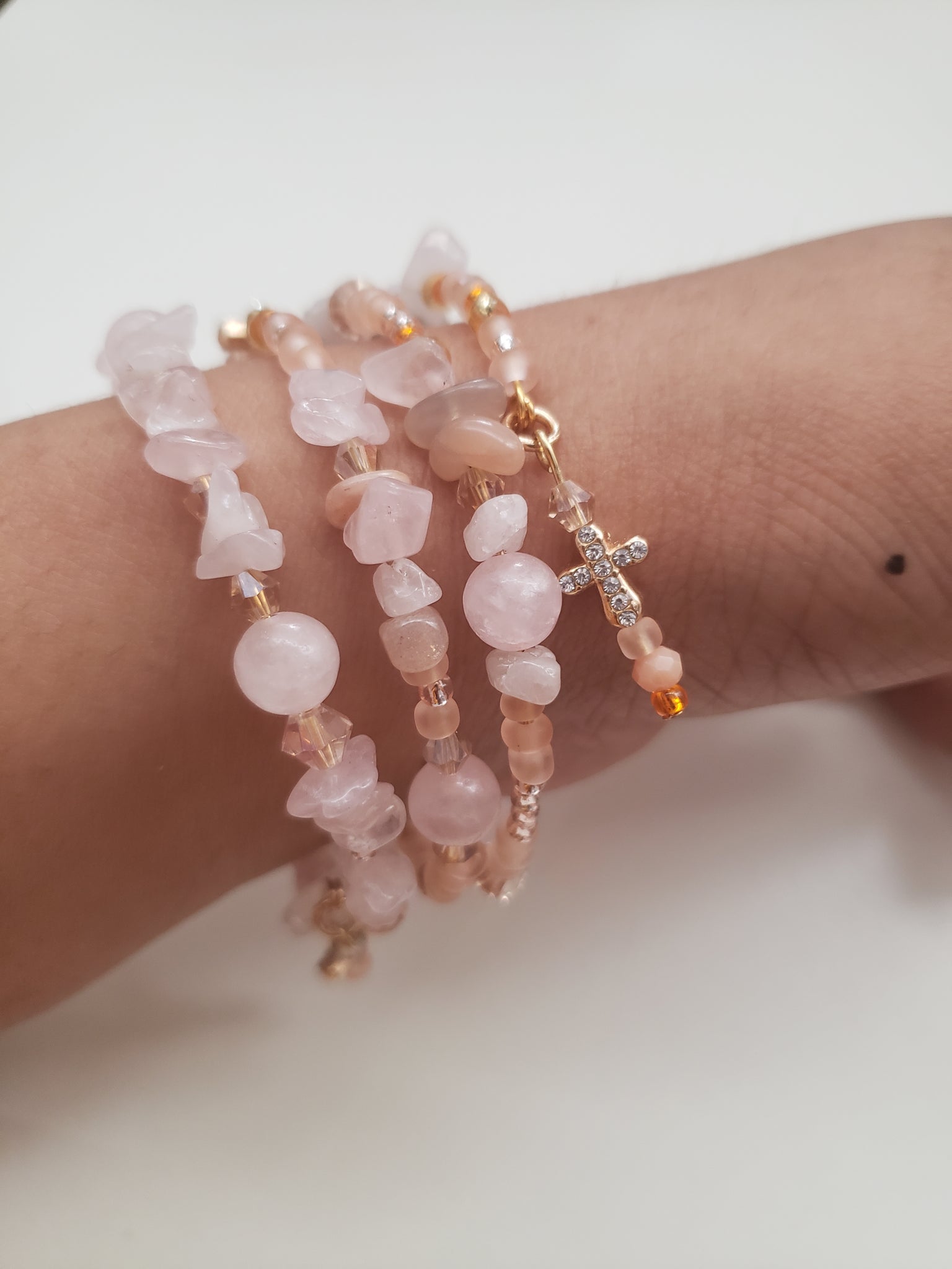 Trinity Rose Quartz Sunstone Bracelet