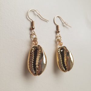 Crystal Golden Cowrie Shell Earrings