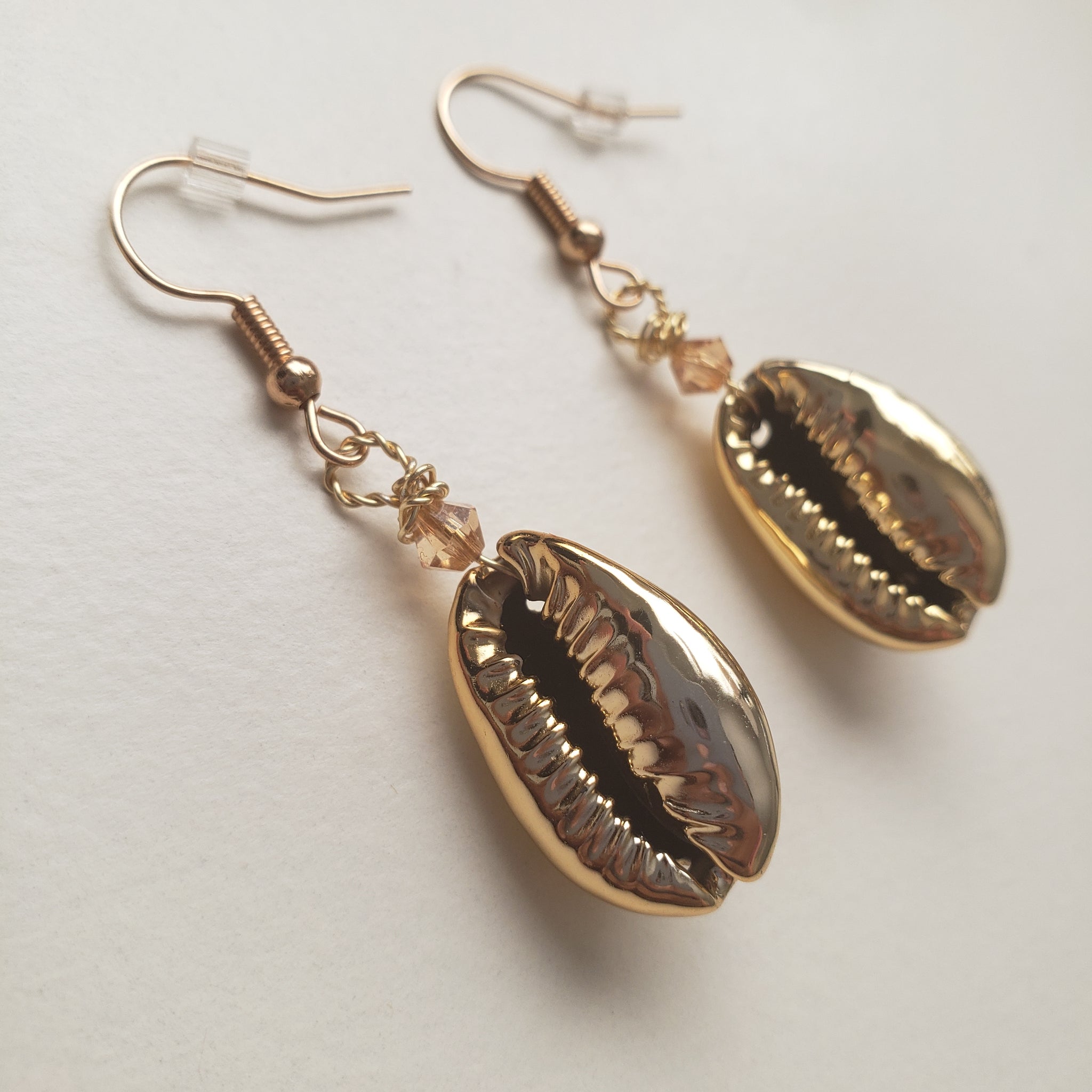 Crystal Golden Cowrie Shell Earrings