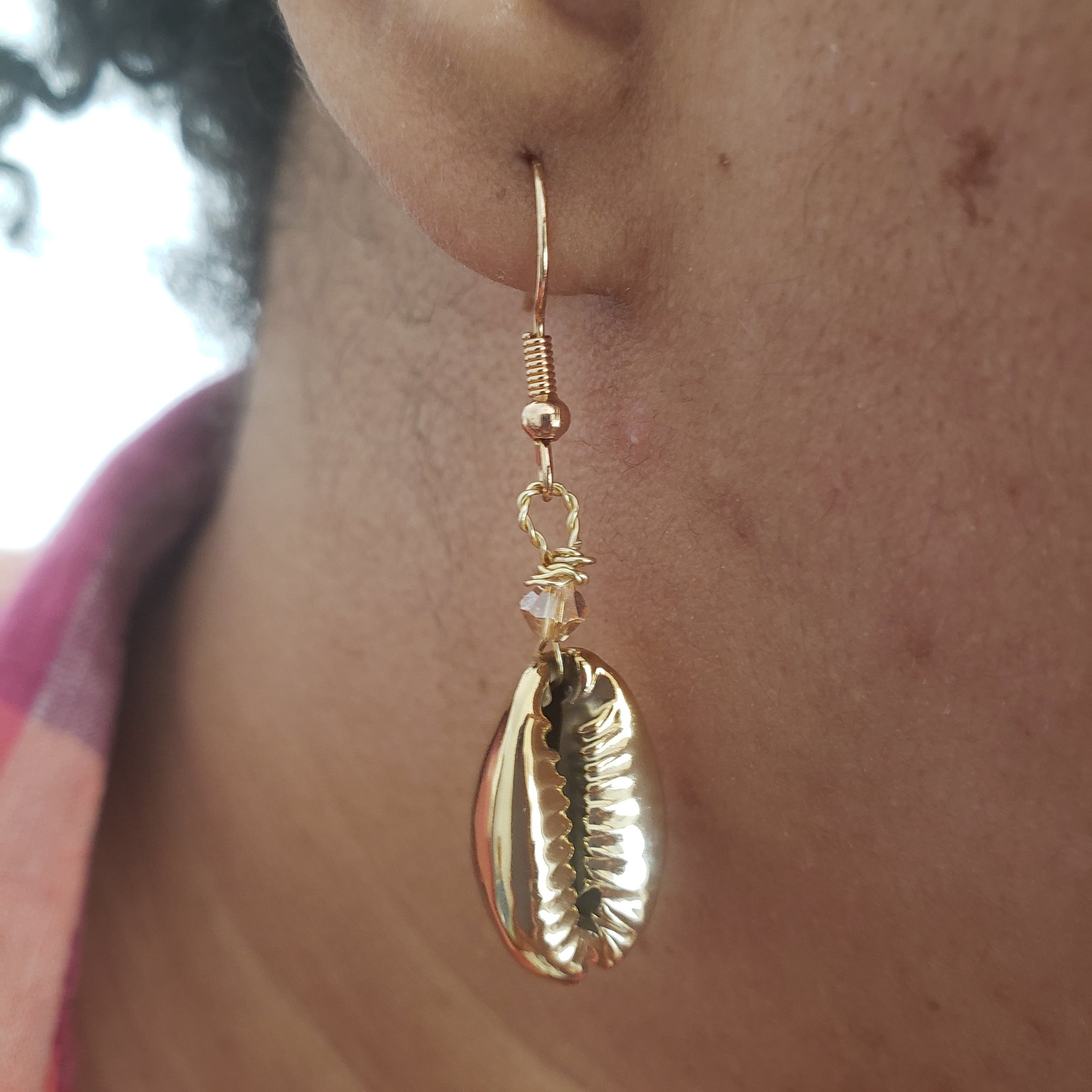 Crystal Golden Cowrie Shell Earrings