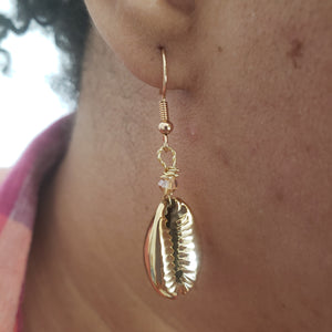 Crystal Golden Cowrie Shell Earrings