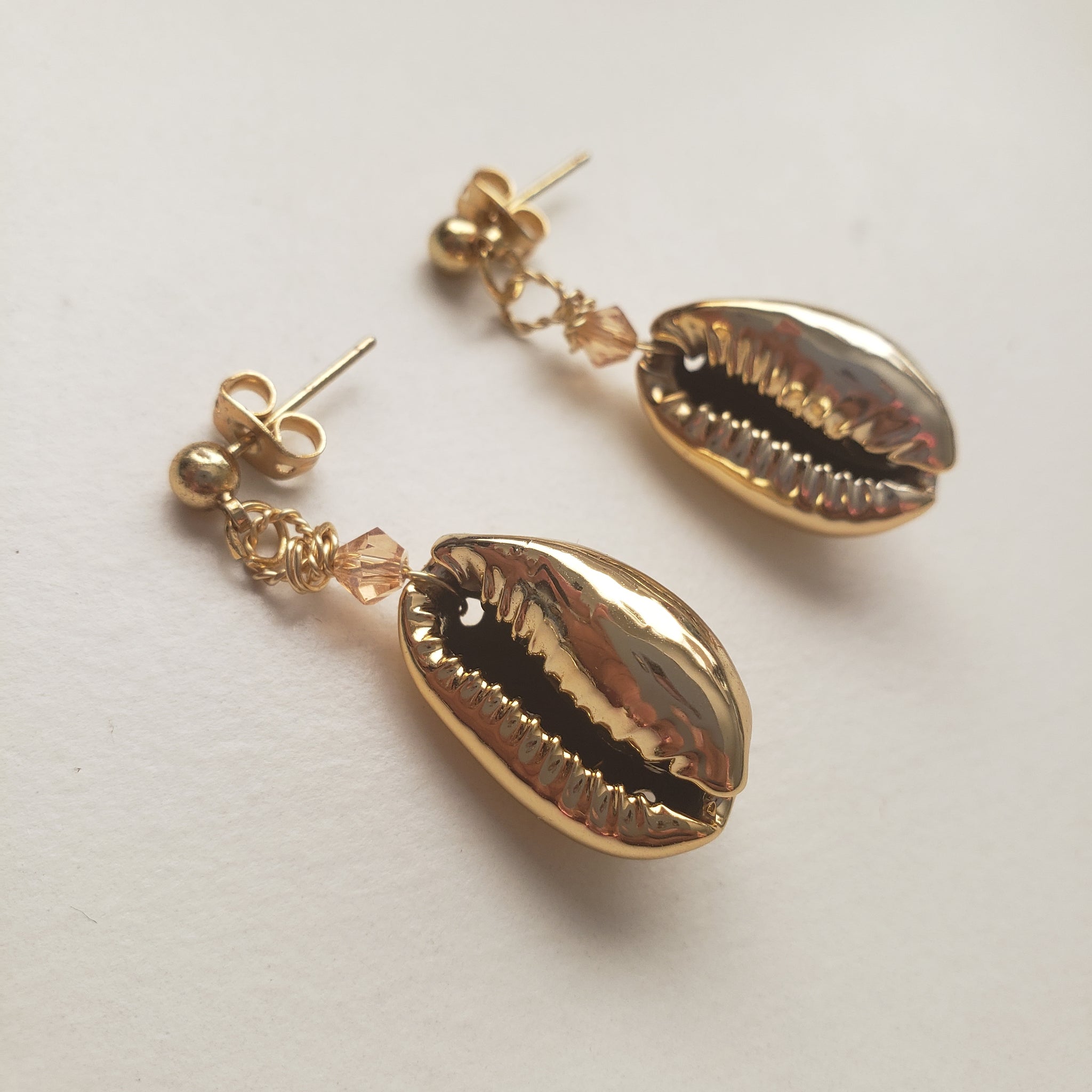 Crystal Golden Cowrie Shell Stud
