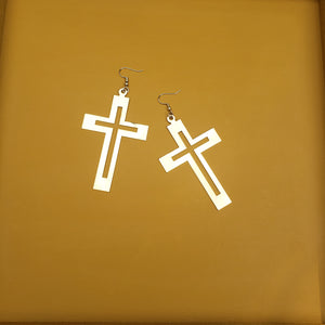 Large Golden Cross Earrings