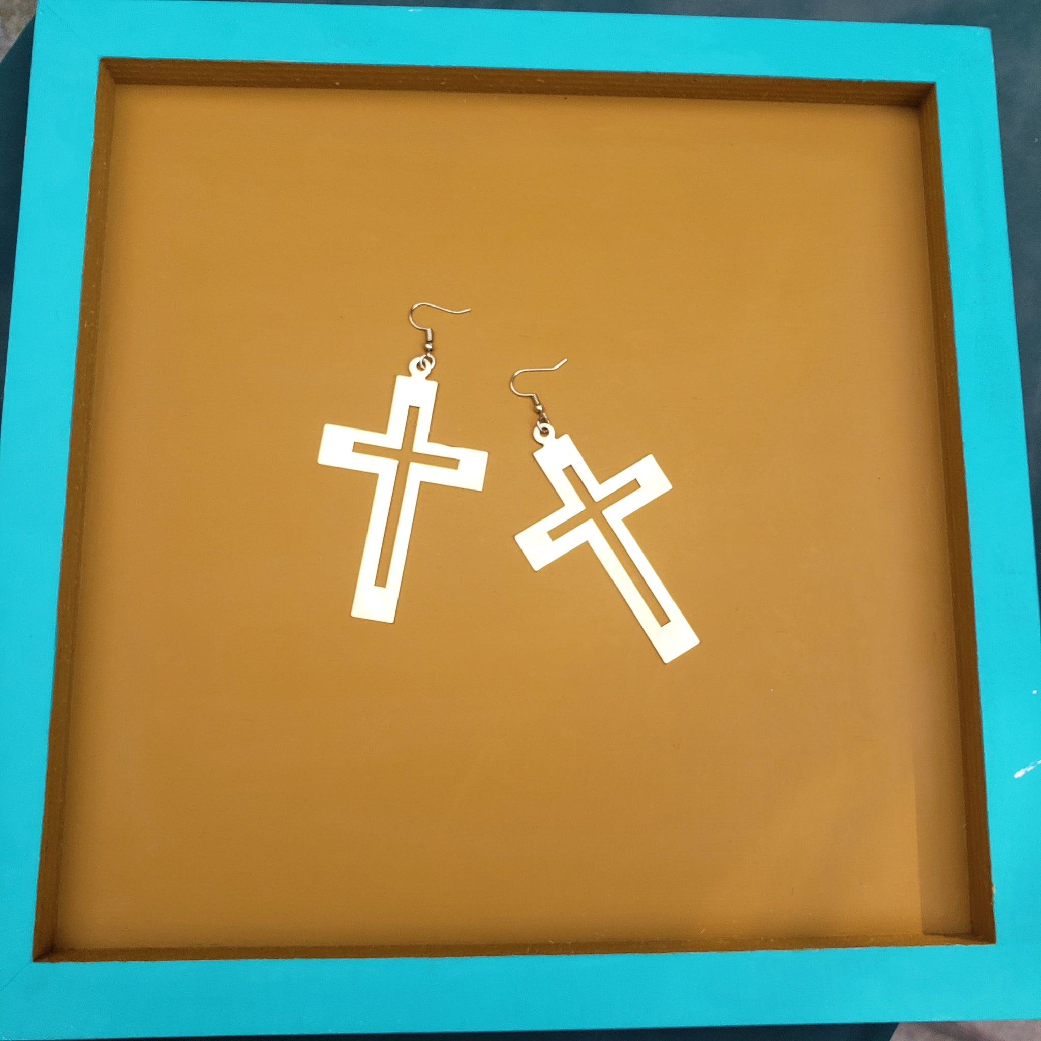 Large Golden Cross Earrings