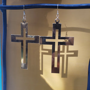 Large Golden Cross Earrings