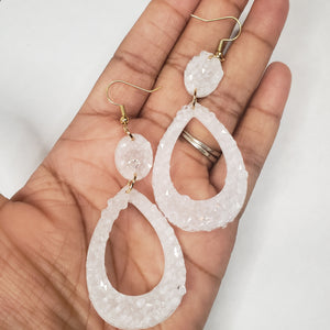 White Glass Geode Earrings