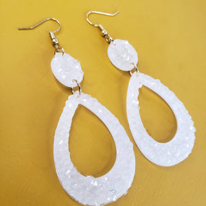 White Glass Geode Earrings