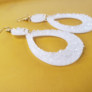 White Glass Geode Earrings