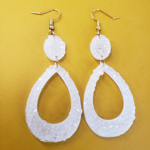 White Glass Geode Earrings