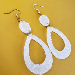 White Glass Geode Earrings