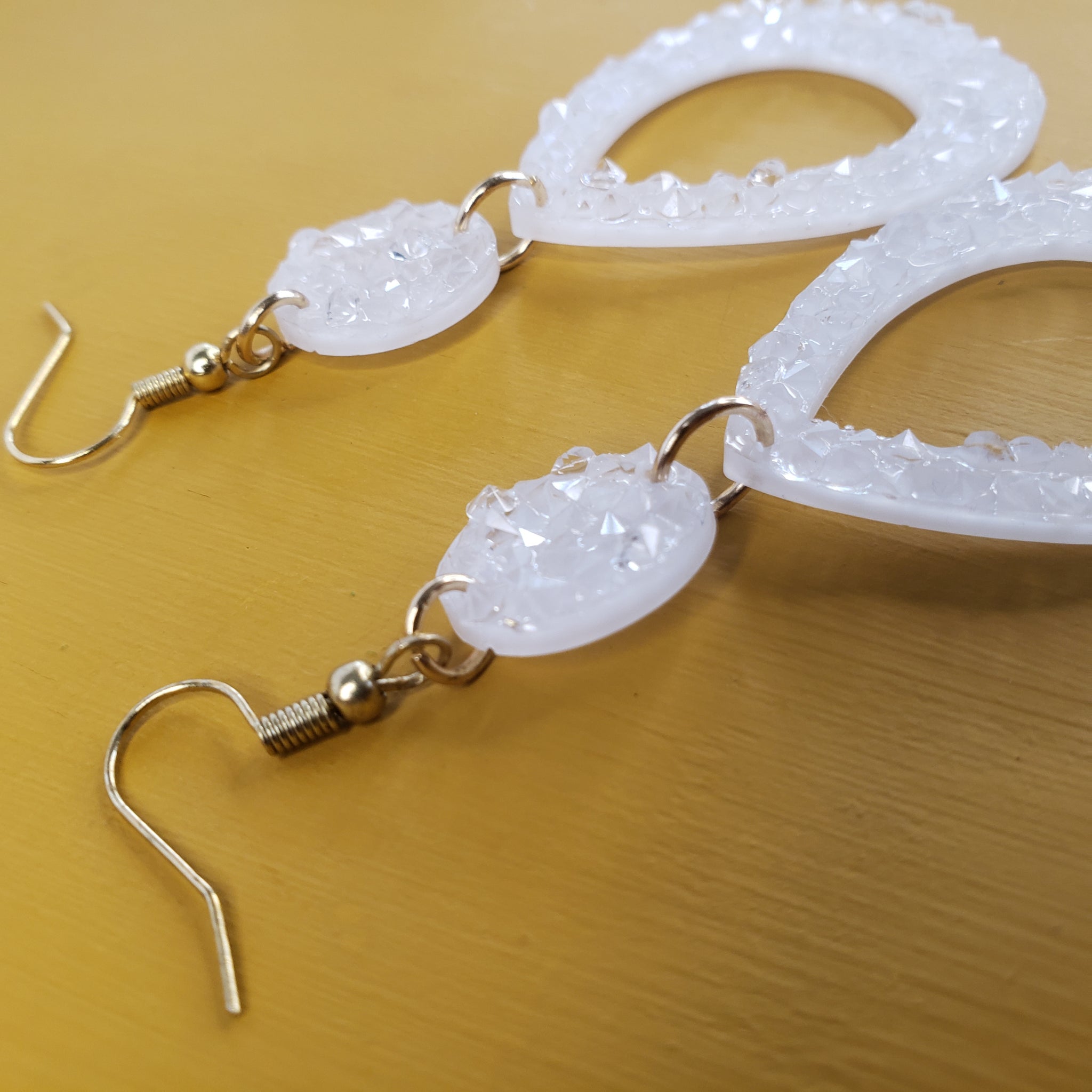 White Glass Geode Earrings