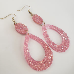 Rose Glass Geode Earrings