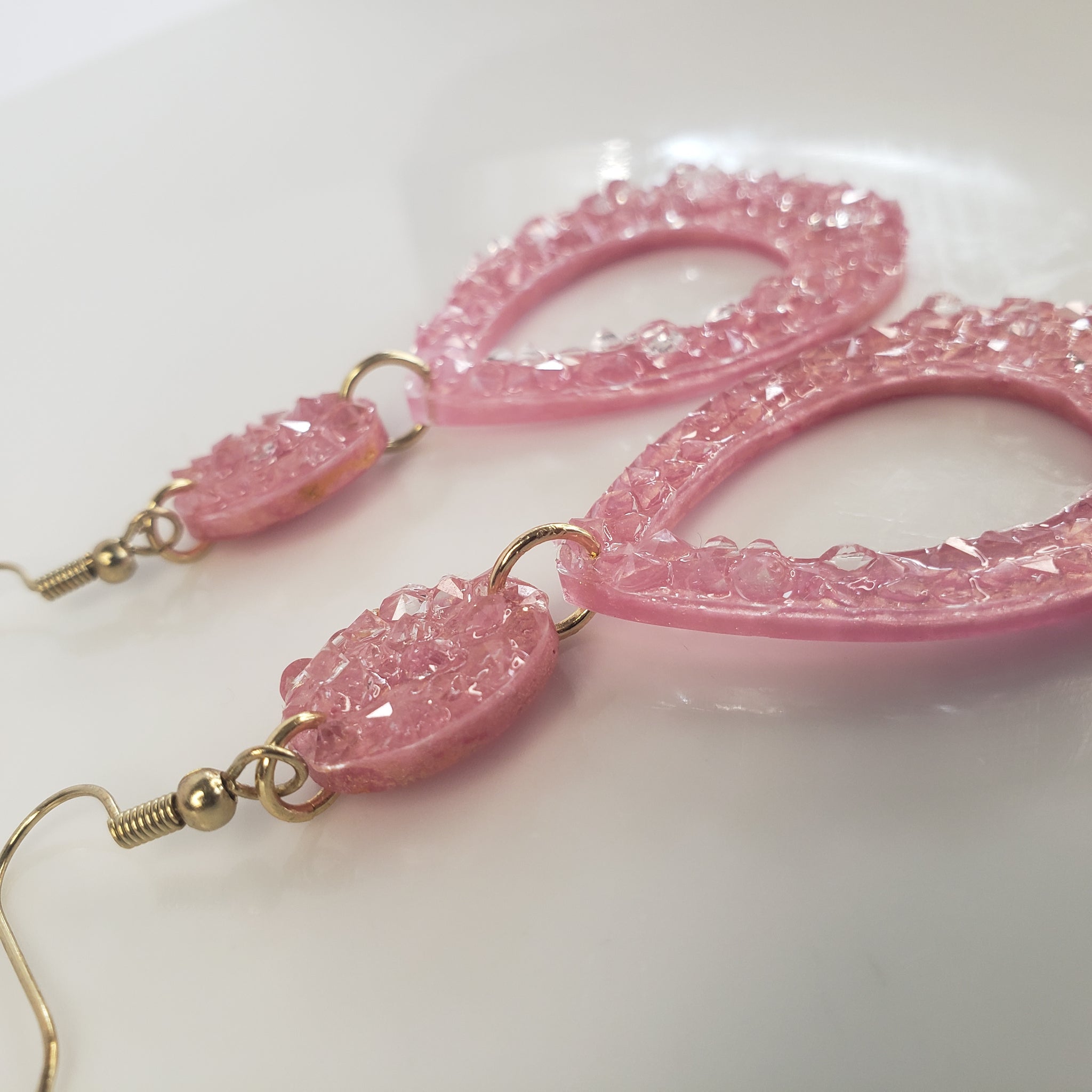 Rose Glass Geode Earrings