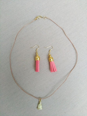 Earring Leather Tassel Set Salmon