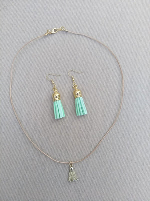 Earring Leather Tassel Set Mint