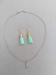 Earring Leather Tassel Set Mint