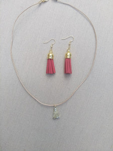 Earring Leather Tassel Set Red Velvet