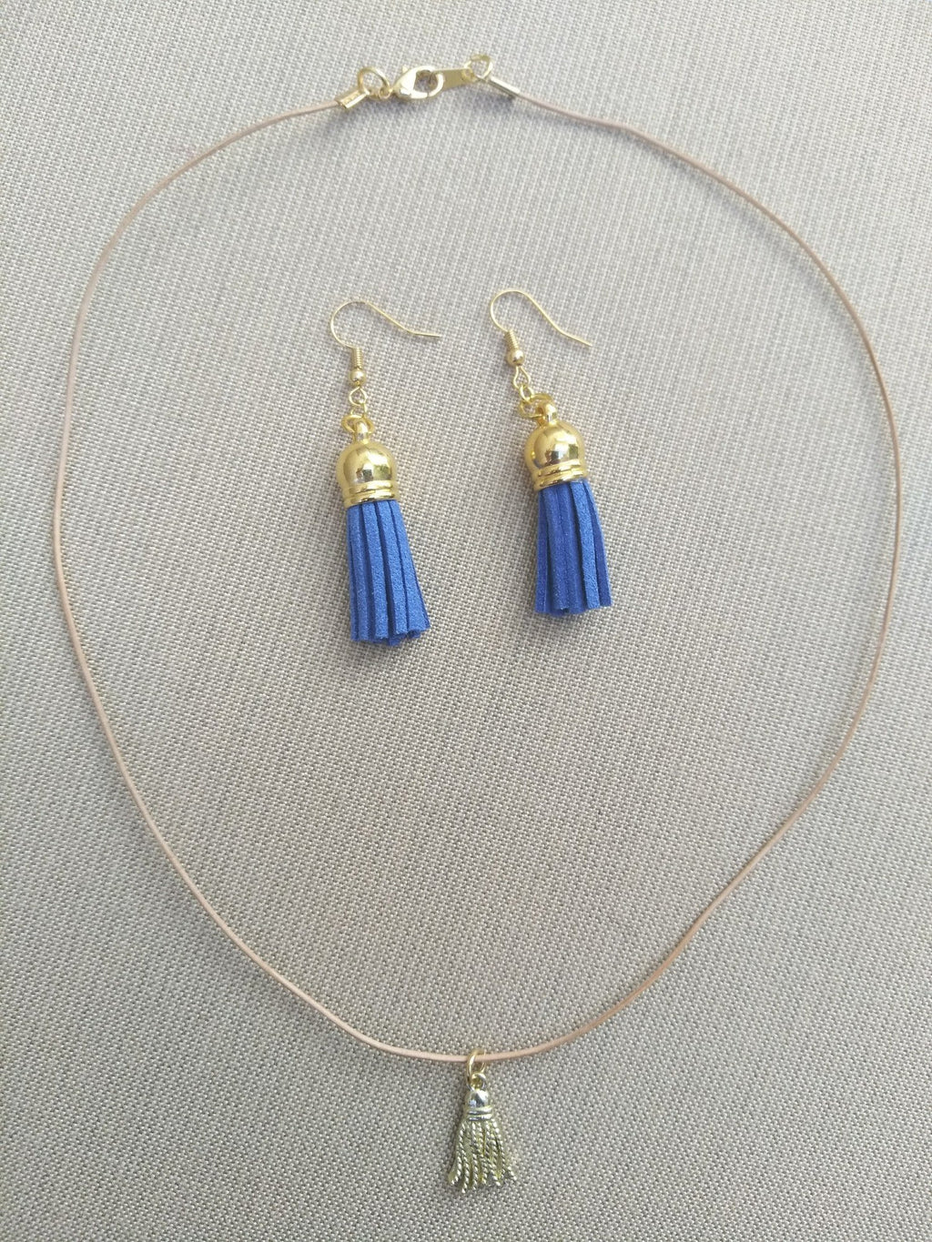 Earring Leather Tassel Set Cobalt Blue