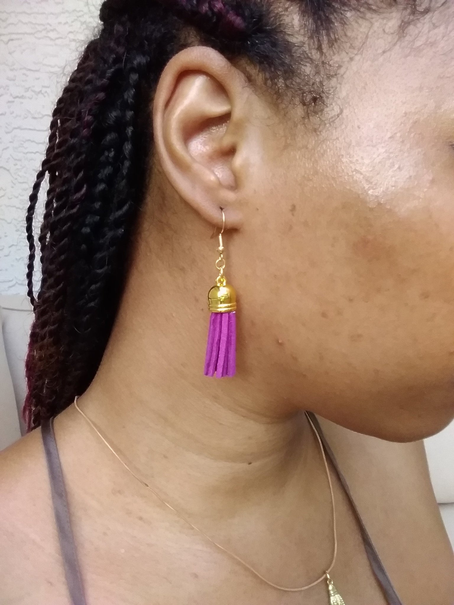 Earring Leather Tassel Set Eggplant